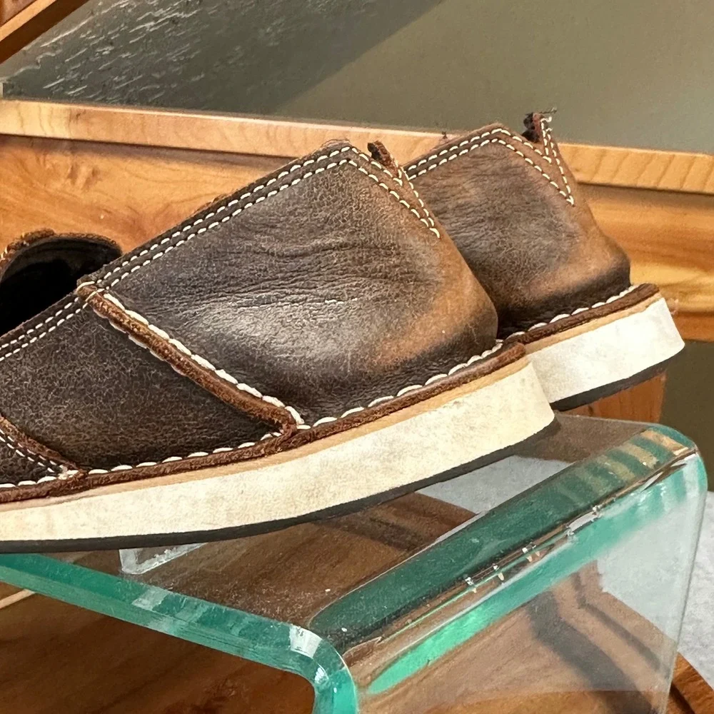Ariat Bomber Cruiser Brown Distressed Leather Moc Toe Slip On Loafers Womens 8.5